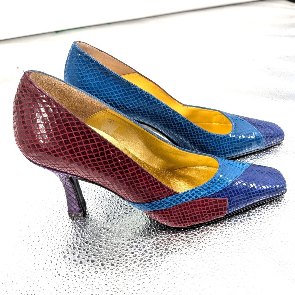 Timothy Hitsman Blade Jewel Multi Snakeskin Leather Pumps Colorblock 6M Spain